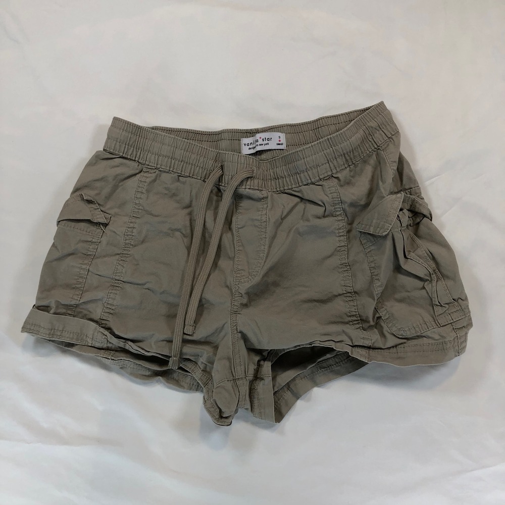 Vanilla Star Cargo Shorts Olive Green Elastic Waist Drawstring Utility Small
